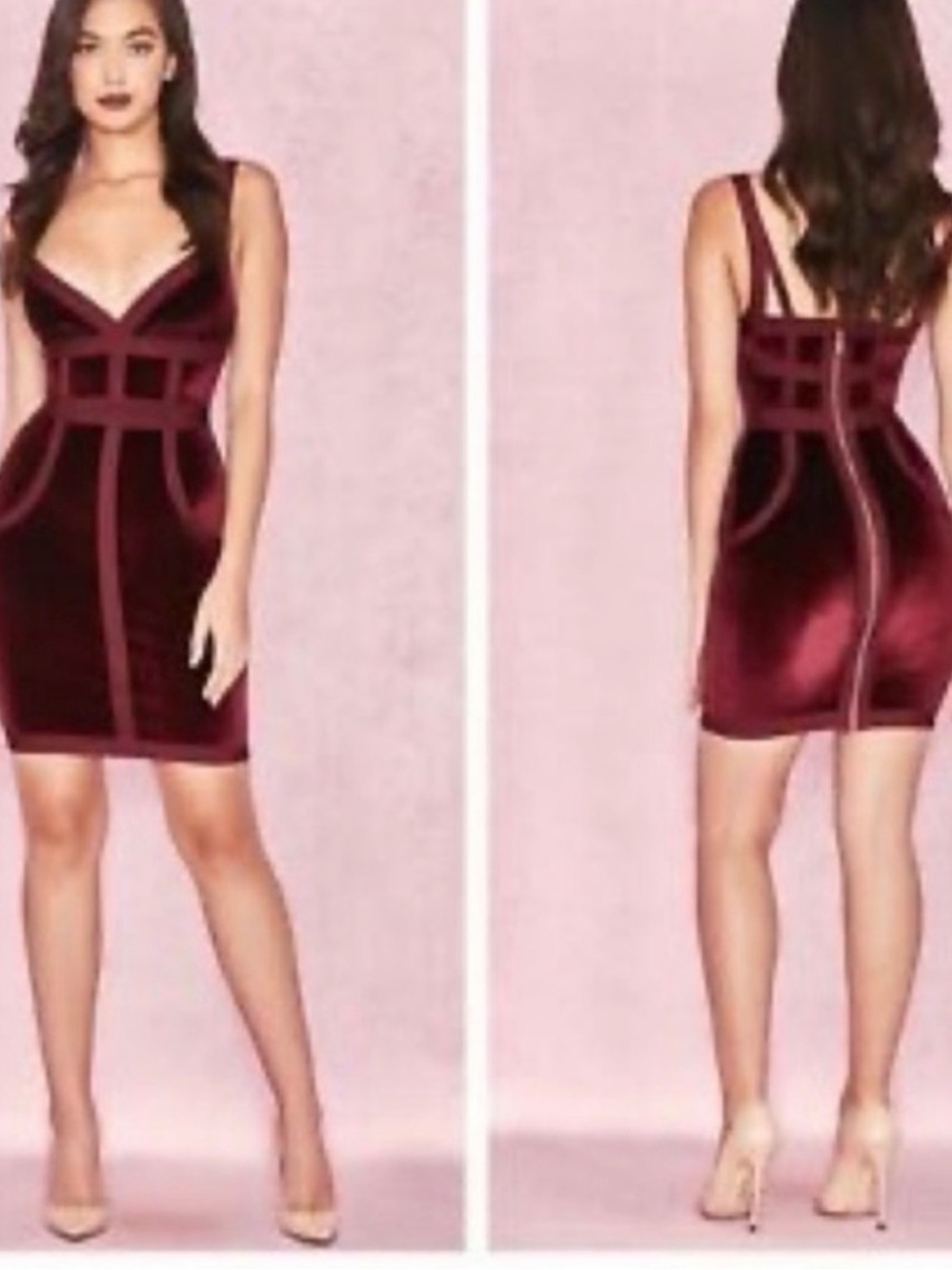 House of CB Burgundy Velvet Structured Bodycon Mini Dress - Picture 1 of 10